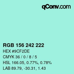 Color code: RGB 156 242 222 | qconv.com