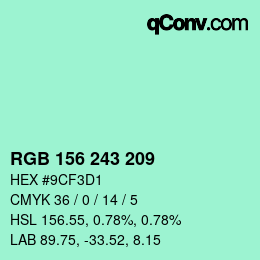 Color code: RGB 156 243 209 | qconv.com