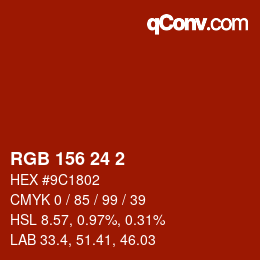 颜色代码: RGB 156 24 2 | qconv.com
