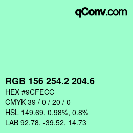 カラーコード: RGB 156 254.2 204.6 | qconv.com