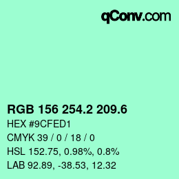 カラーコード: RGB 156 254.2 209.6 | qconv.com