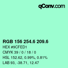 カラーコード: RGB 156 254.6 209.6 | qconv.com