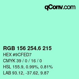 カラーコード: RGB 156 254.6 215 | qconv.com