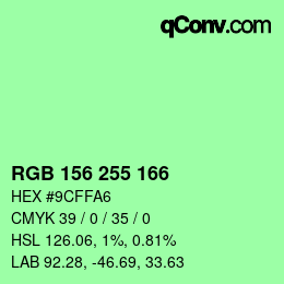 Color code: RGB 156 255 166 | qconv.com