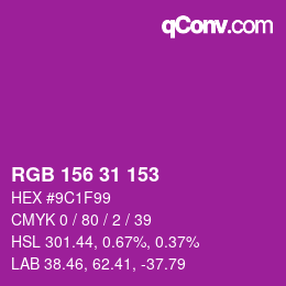カラーコード: RGB 156 31 153 | qconv.com