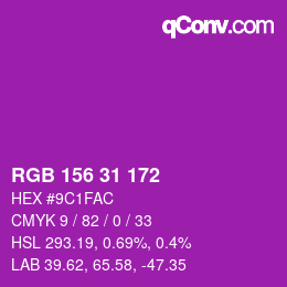 Color code: RGB 156 31 172 | qconv.com