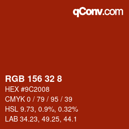 カラーコード: RGB 156 32 8 | qconv.com