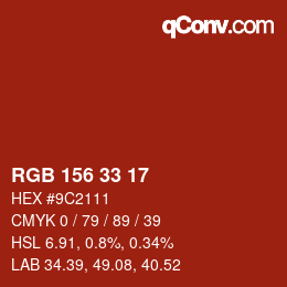 Color code: RGB 156 33 17 | qconv.com