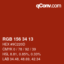 Color code: RGB 156 34 13 | qconv.com