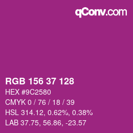 カラーコード: RGB 156 37 128 | qconv.com