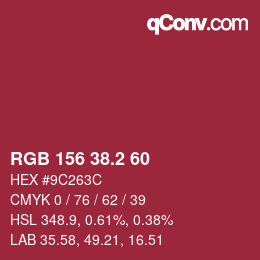カラーコード: RGB 156 38.2 60 | qconv.com