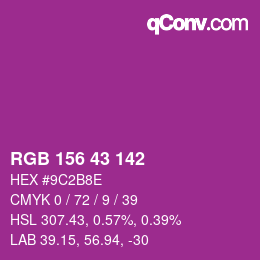 颜色代码: RGB 156 43 142 | qconv.com