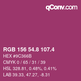 カラーコード: RGB 156 54.8 107.4 | qconv.com