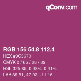カラーコード: RGB 156 54.8 112.4 | qconv.com