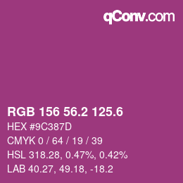 カラーコード: RGB 156 56.2 125.6 | qconv.com