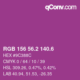 カラーコード: RGB 156 56.2 140.6 | qconv.com