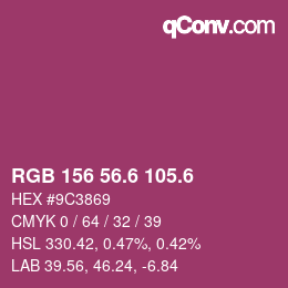 カラーコード: RGB 156 56.6 105.6 | qconv.com