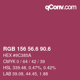 カラーコード: RGB 156 56.6 90.6 | qconv.com