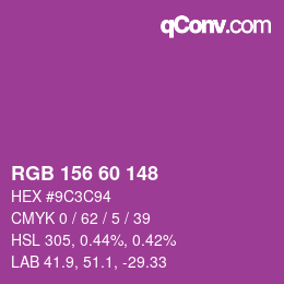 颜色代码: RGB 156 60 148 | qconv.com