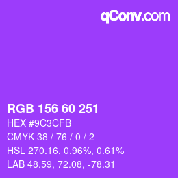 颜色代码: RGB 156 60 251 | qconv.com