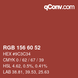 Color code: RGB 156 60 52 | qconv.com