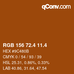 カラーコード: RGB 156 72.4 11.4 | qconv.com