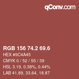 カラーコード: RGB 156 74.2 69.6 | qconv.com