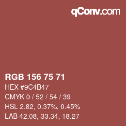 Color code: RGB 156 75 71 | qconv.com