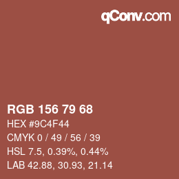 Color code: RGB 156 79 68 | qconv.com