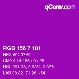 Color code: RGB 156 7 181 | qconv.com