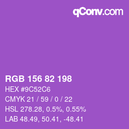 颜色代码: RGB 156 82 198 | qconv.com
