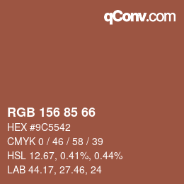 Color code: RGB 156 85 66 | qconv.com