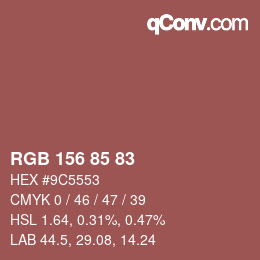 Farbcode: RGB 156 85 83 | qconv.com