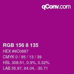 カラーコード: RGB 156 8 135 | qconv.com