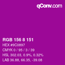 颜色代码: RGB 156 8 151 | qconv.com