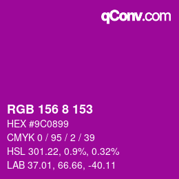 カラーコード: RGB 156 8 153 | qconv.com