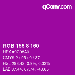 カラーコード: RGB 156 8 160 | qconv.com