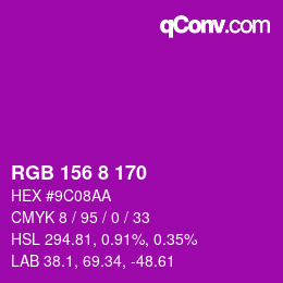 カラーコード: RGB 156 8 170 | qconv.com