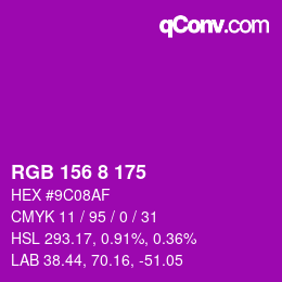 カラーコード: RGB 156 8 175 | qconv.com
