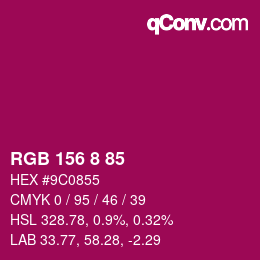 颜色代码: RGB 156 8 85 | qconv.com