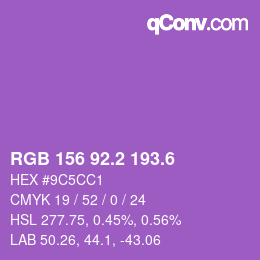 カラーコード: RGB 156 92.2 193.6 | qconv.com