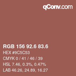 カラーコード: RGB 156 92.6 83.6 | qconv.com