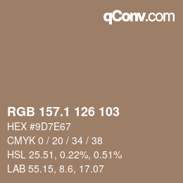 Color code: RGB 157.1 126 103 | qconv.com