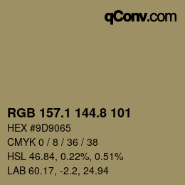 Color code: RGB 157.1 144.8 101 | qconv.com
