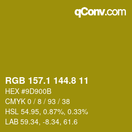カラーコード: RGB 157.1 144.8 11 | qconv.com