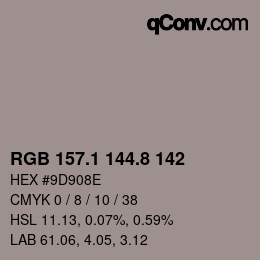 Color code: RGB 157.1 144.8 142 | qconv.com