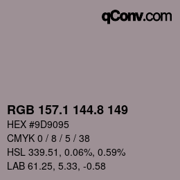 Color code: RGB 157.1 144.8 149 | qconv.com