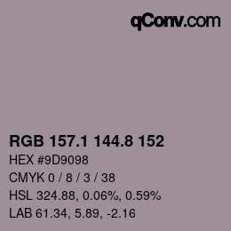 Color code: RGB 157.1 144.8 152 | qconv.com