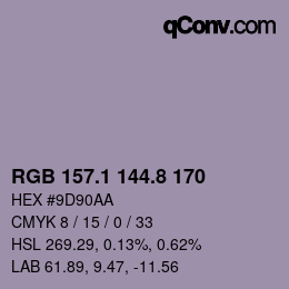 カラーコード: RGB 157.1 144.8 170 | qconv.com
