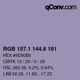Color code: RGB 157.1 144.8 181 | qconv.com